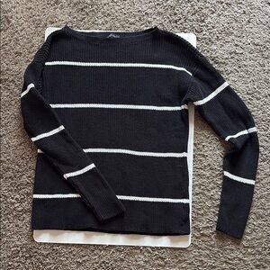 Talbots Black with white stripes shaker Knit Sweater